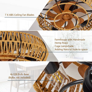 19" Caged Ceiling Fan with Light and Remote - Black