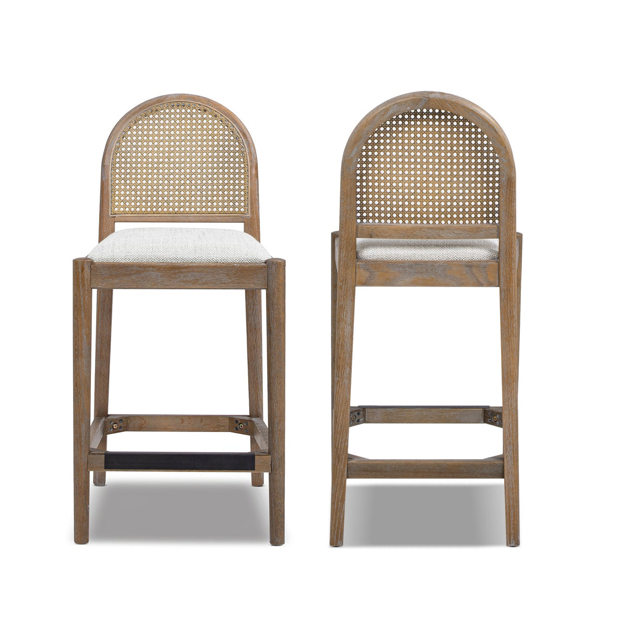 Panama 26.5" Curved Back Cane Rattan Counter Stool, Set of 2, Two-Tone Neutral