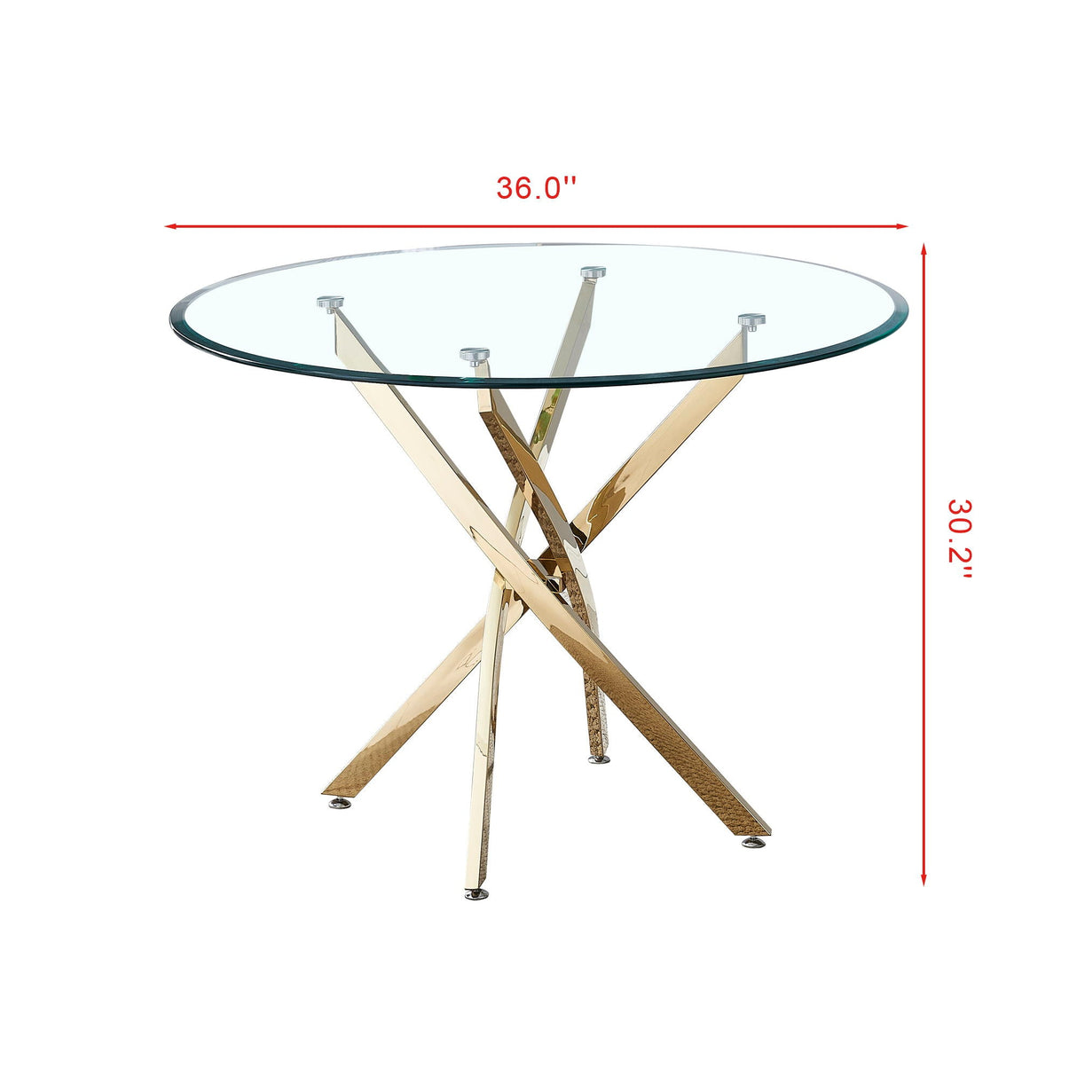 Contemporary Round Clear Dining Tempered Glass Table With Gold Finish Stainless Steel Legs - Gold