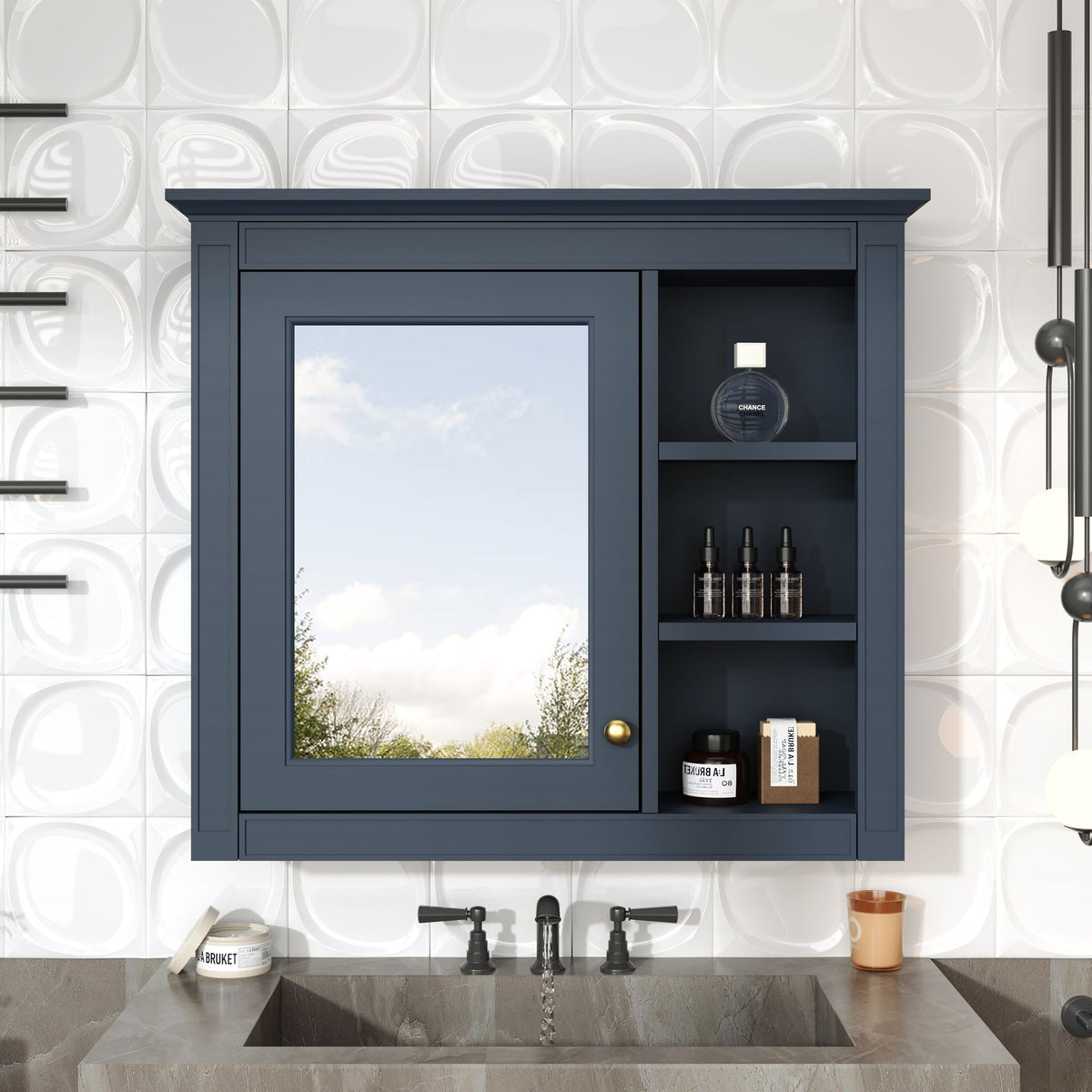 Wall Mounted Medicine Cabinet With Mirror And 3 Open Shelves