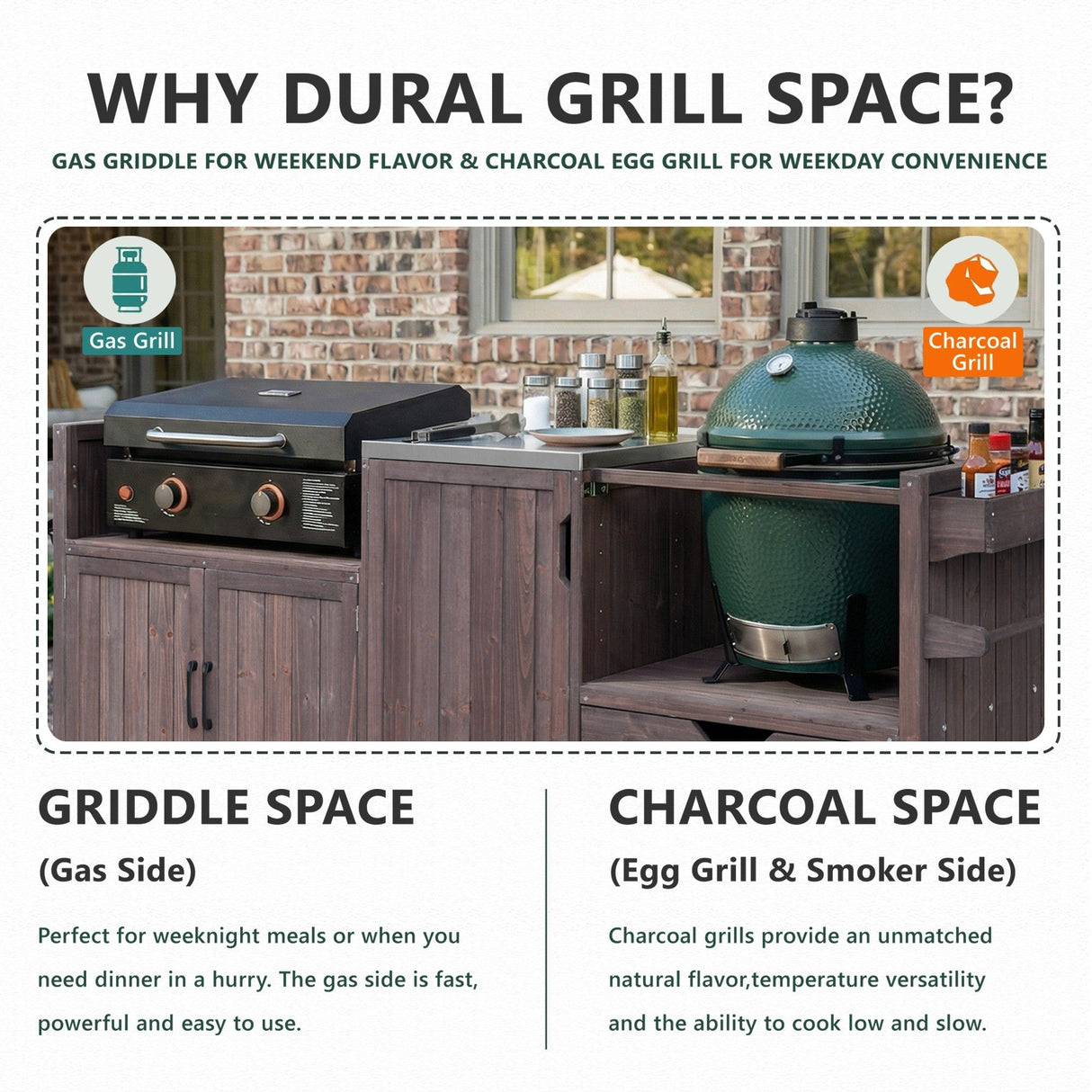 K&K 80.5' Outdoor Kitchen Island for Big Green Egg & Blackstone Griddle