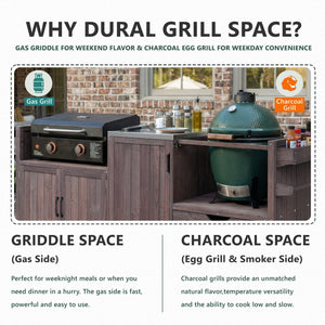 K&K 80.5' Outdoor Kitchen Island for Big Green Egg & Blackstone Griddle