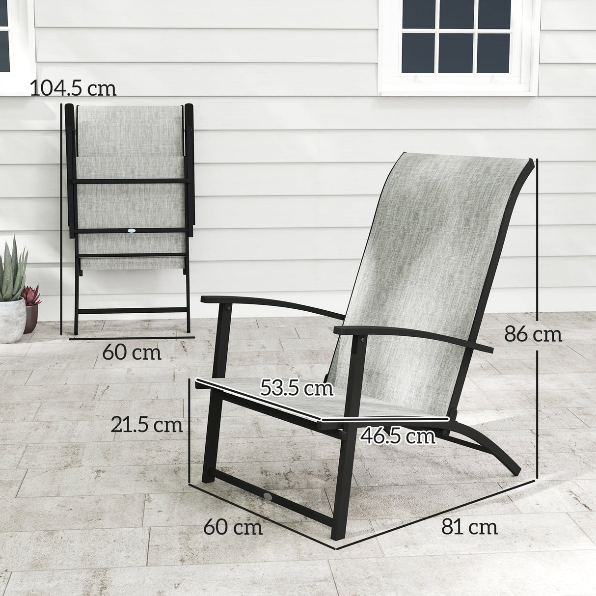 Outsunny Folding Patio Chairs Set of 2, Portable Outdoor Dining Chairs with High Back, Armrests