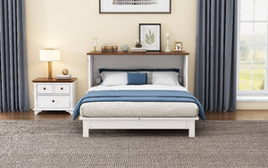 Solid Pine Murphy Bed Chest with Charging Station and Large Storage Drawer - Queen