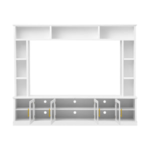 All-In-One Entertainment Center With Bookshelves & Tempered Glass Doors, TV Console Unit For Living Room