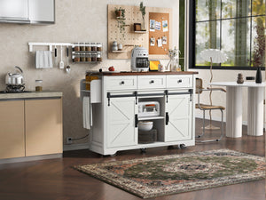 K&K 53.7" Farmhouse Kitchen Island with Power Outlet