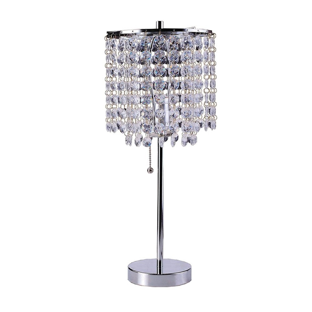 20" Silver Metal Bedside Table Lamp With Clear Drum Shade