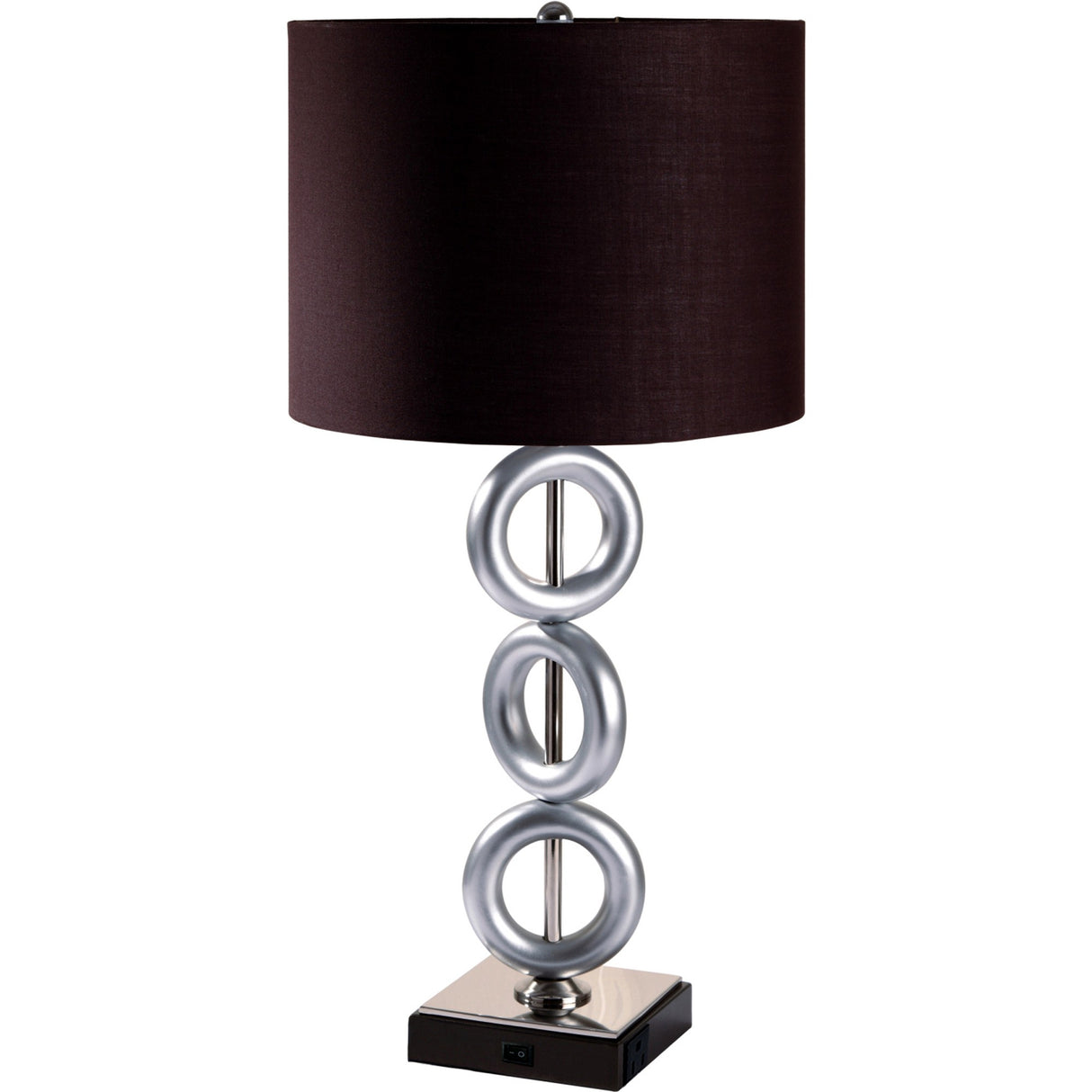 29" Silver Ceramic Geometric Table Lamp With Brown Classic Drum Shade