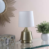 14" Brass Bedside Table Lamp With White Empire Shade