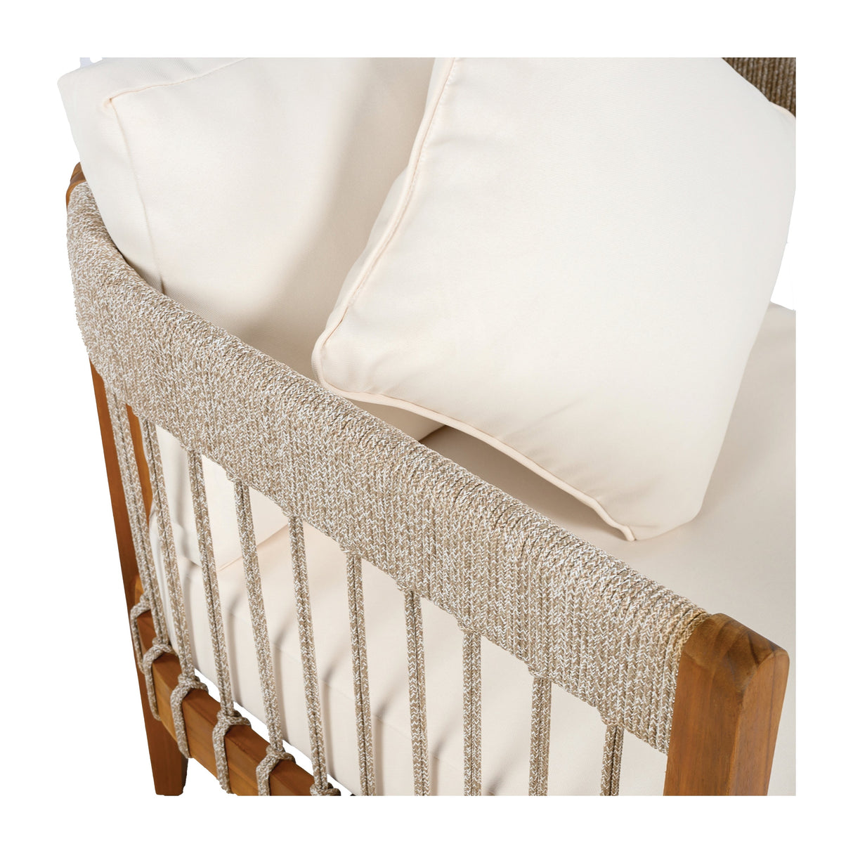 Acacia Wood Outdoor Club Chair with Handwoven Rope Accents and Curved Backrest