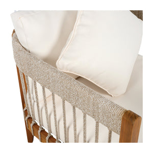 Acacia Wood Outdoor Club Chair with Handwoven Rope Accents and Curved Backrest