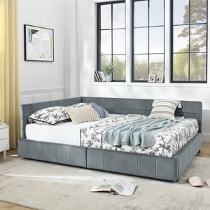 Mid-Century Storage Upholstered Tufted Bed Frame With Backrest And Armrests
