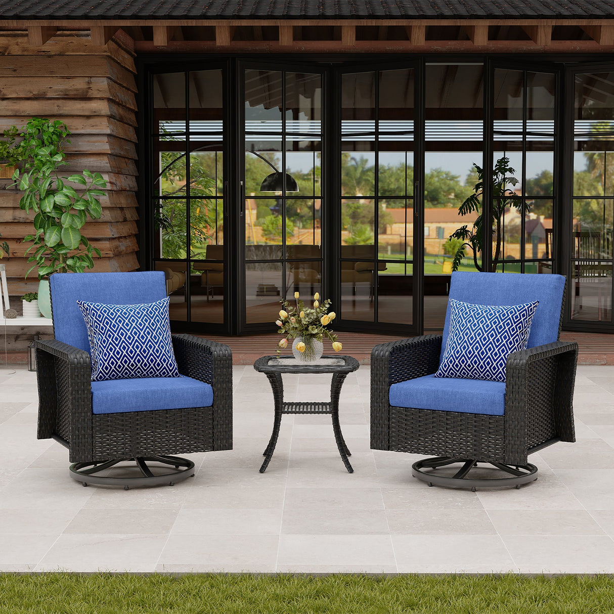 TL Two Swivel Chairs and Side Table Patio Set