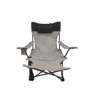 Beige Outdoor Folding Camping Chair with Adjustable Recline and Cup Holder