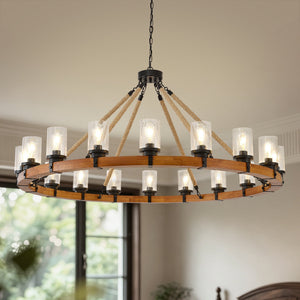 18-Light Rustic Wagon Wheel Chandelier
