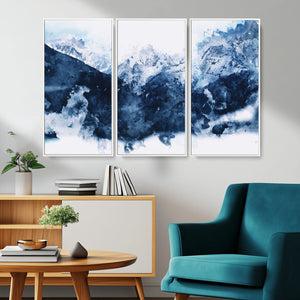 Abstract Blue Mountain Canvas Wall Art – Modern Triptych