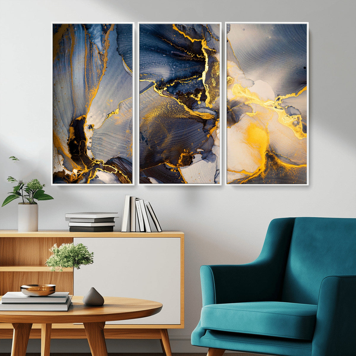 Large Abstract Wall Art Print -  Gold and Blue Abstract