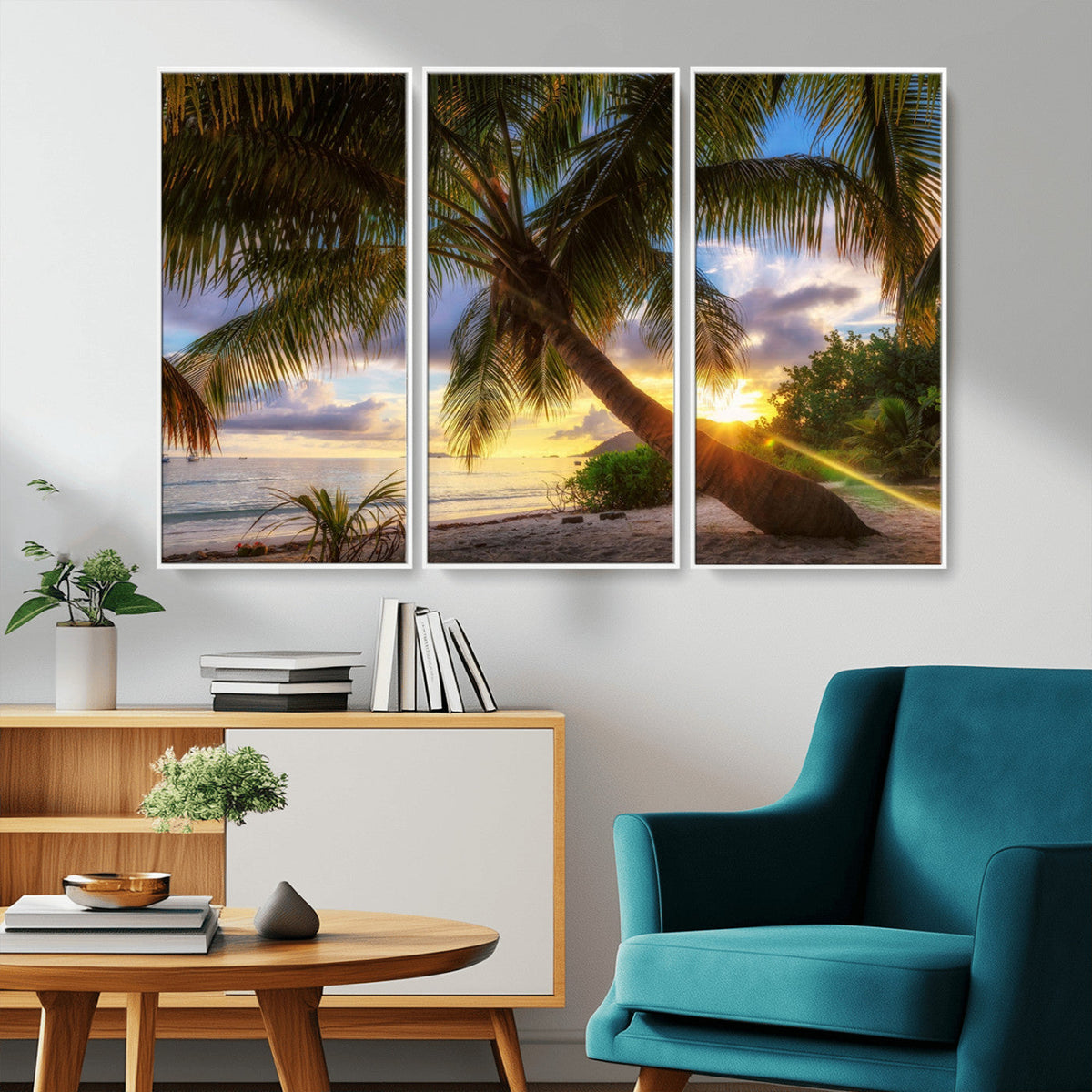 Tropical Island Sunset on the Beach Palms Wall Art Canvas