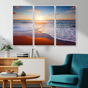 Tropical Ocean Sunset Wall Art Canvas Print, Golden Beach