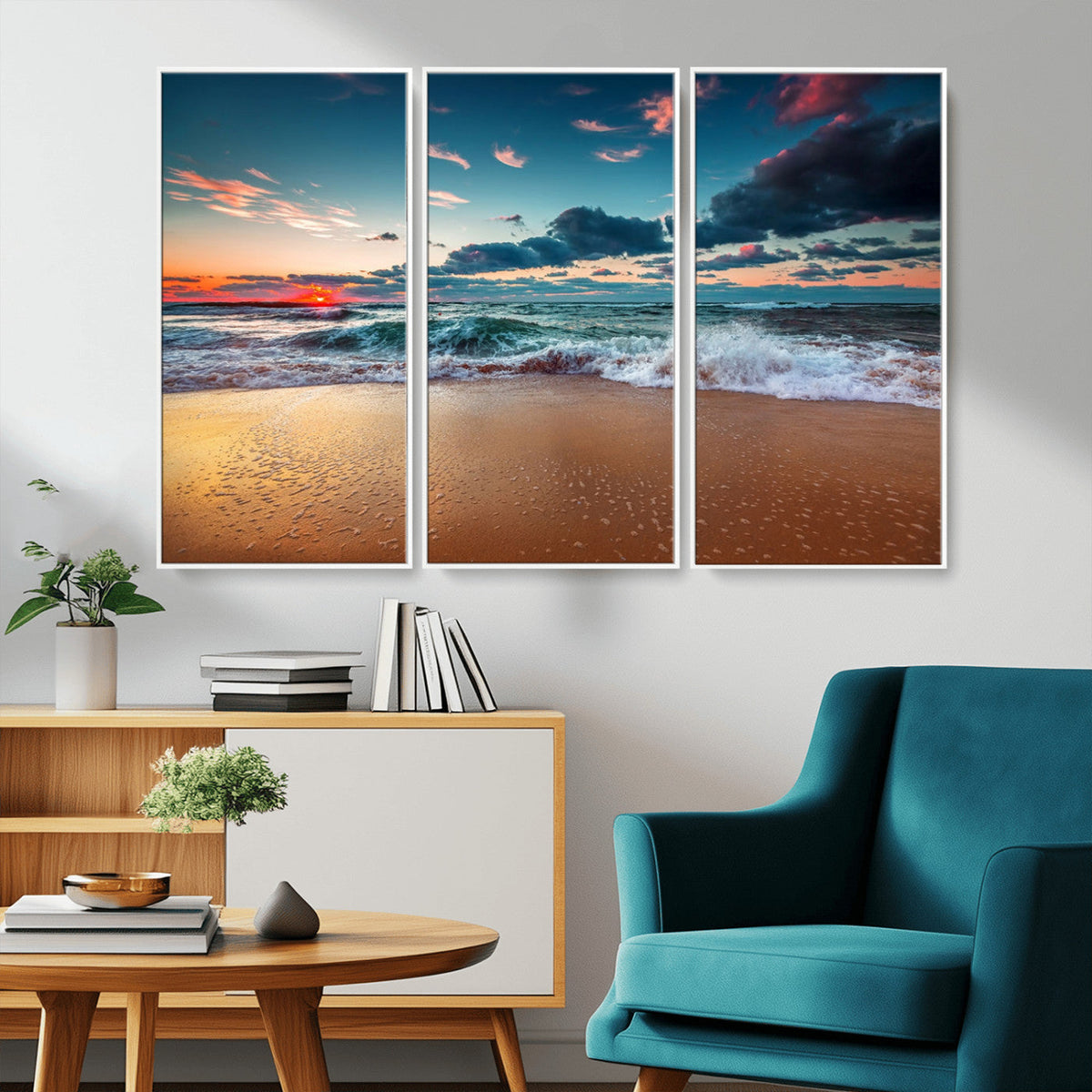 Sunset Ocean Beach Wall Art – Giclee Canvas Print, Coastal