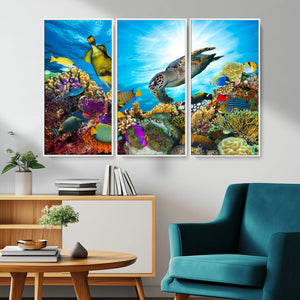 Aquatic Life Sea Turtles Fish Wall Art Canvas Print