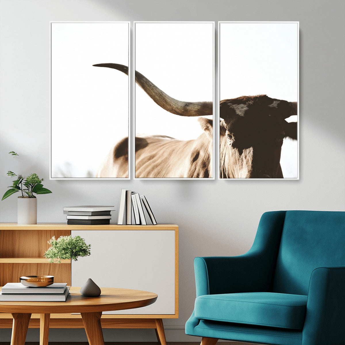 Texas Longhorn Wall Art Canvas Print | 3-Panel Large