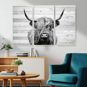 Scottish Highland Cow Cattle Art Print on Wood Background