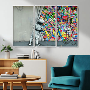 Banksy Colorful Street Graffiti Canvas Wall Art Print,