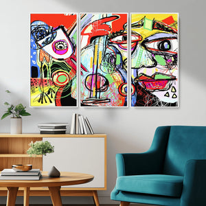 Picasso Style Art Abstract Canvas Wall Art Print , Colorful