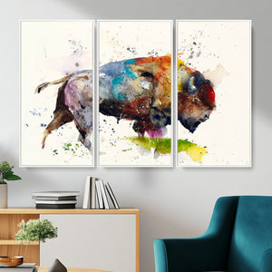 Abstract Buffalo Wall Art, Western Watercolor Bison Canvas