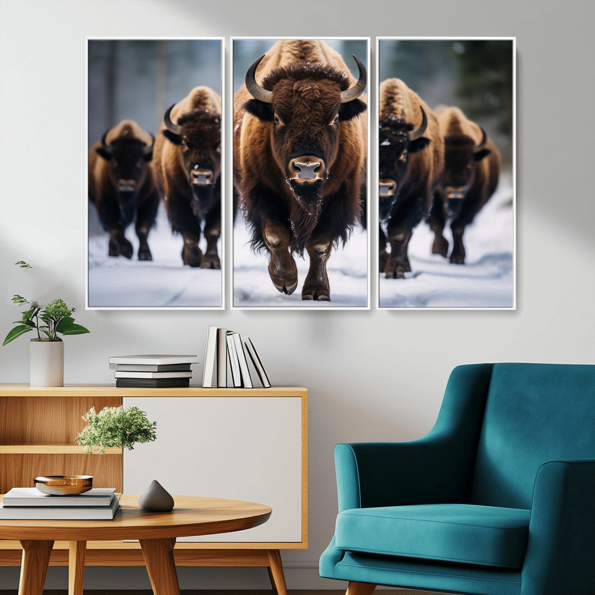 Buffalo Wall Art Canvas Print, American Bison Herd Wall Art
