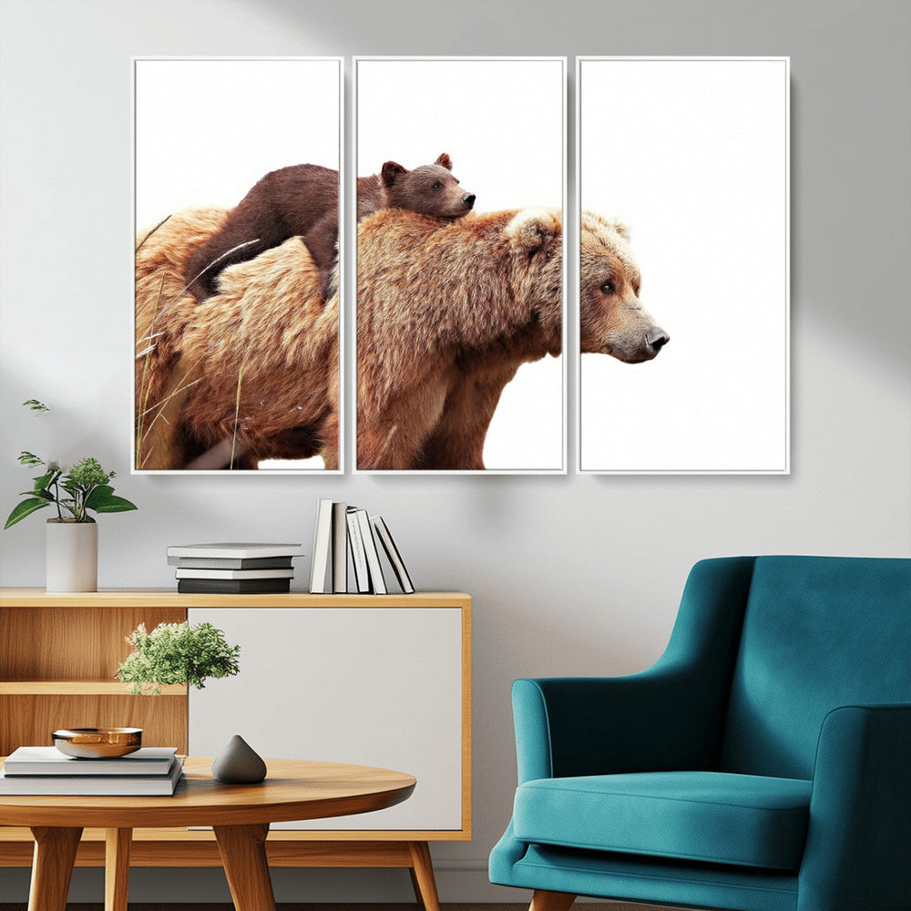 Mother and Baby Bear Canvas Wall Art - Adorable Wildlife