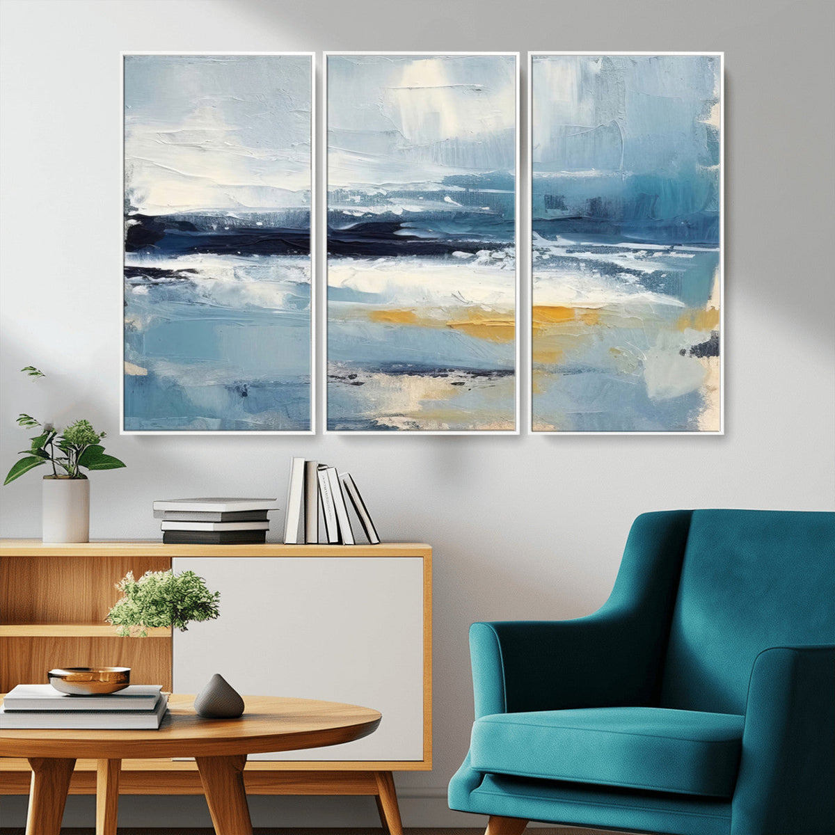Abstract Ocean Canvas Wall Art - Coastal Blue and Gold