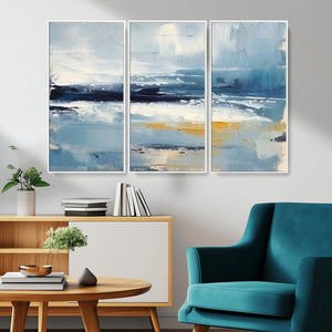Abstract Ocean Canvas Wall Art - Coastal Blue and Gold
