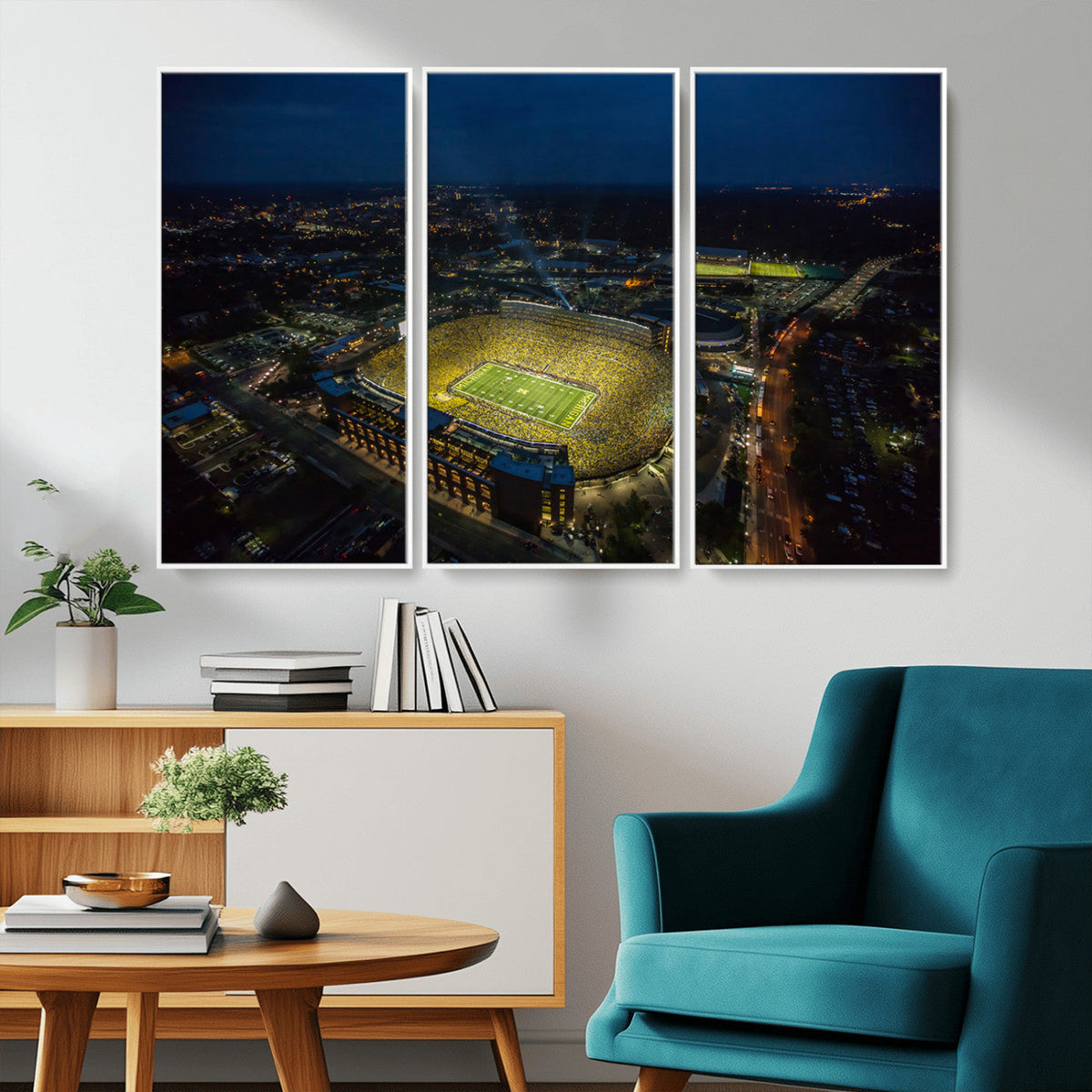 Michigan Stadium Night Game Wall Art – Sports Arena Aerial