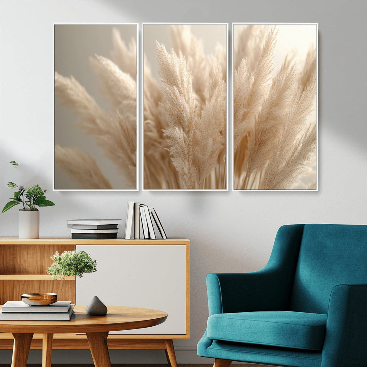 Pampas Grass Canvas Wall Art - Elegant Neutral Decor for