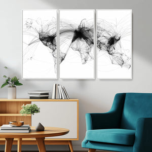 Abstract World Map Wall Art – Framed Geometric Line Canvas