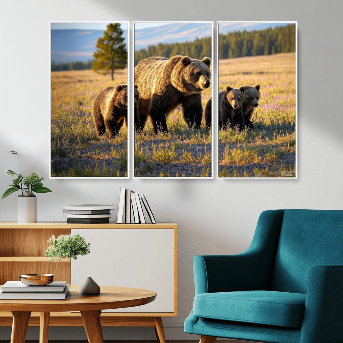 Grizzly Bear Family Wall Art Canvas Print – Majestic