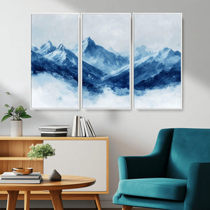 Blue Mountains Wall Art – Framed Snowy Range Canvas Artwork,