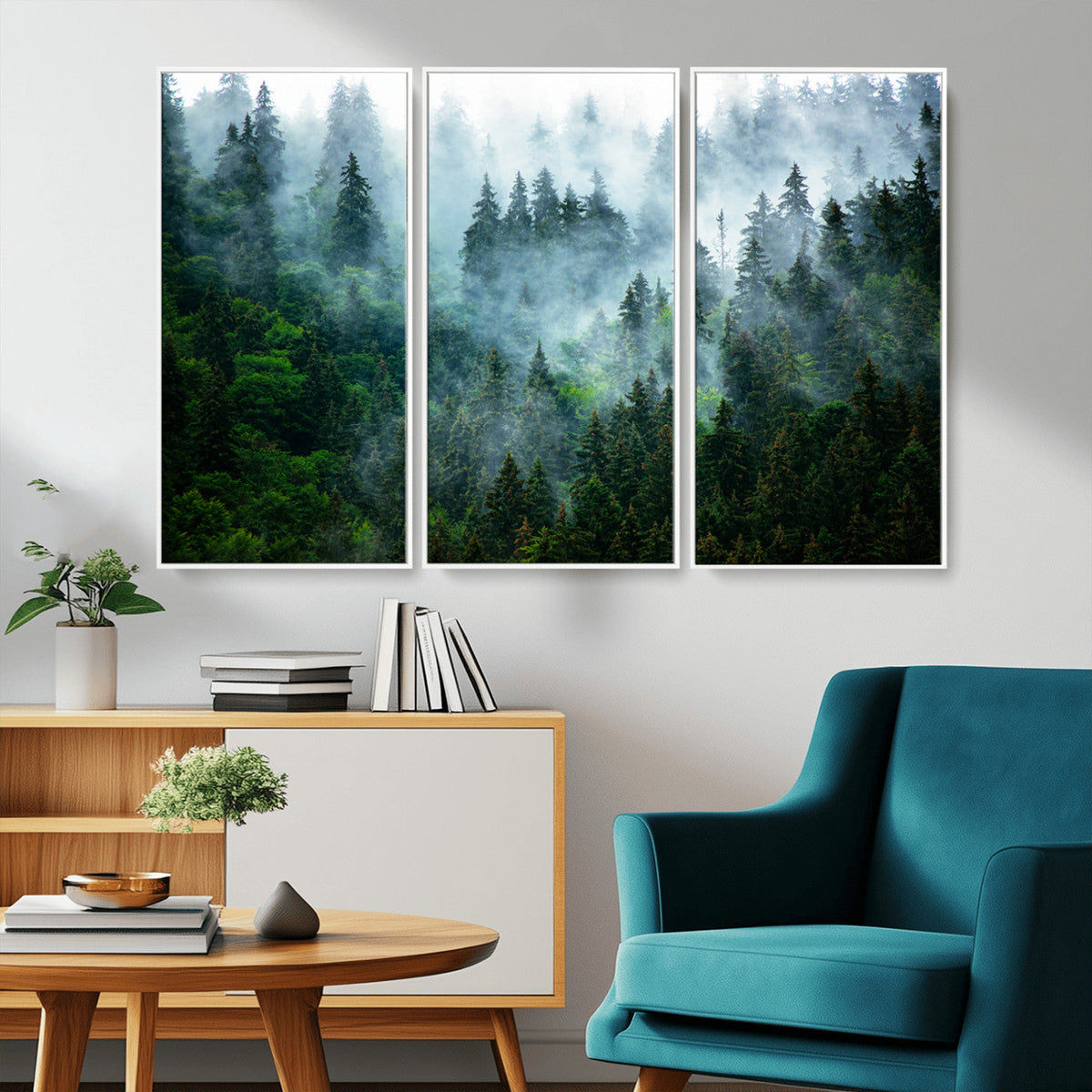Misty Forest Wall Art Canvas Print – Framed Foggy Mountain