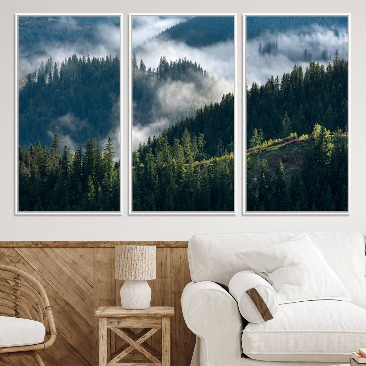 Misty Forest Wall Art Canvas Print – Pine Hills Foggy Trees