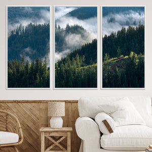 Misty Forest Wall Art Canvas Print – Pine Hills Foggy Trees