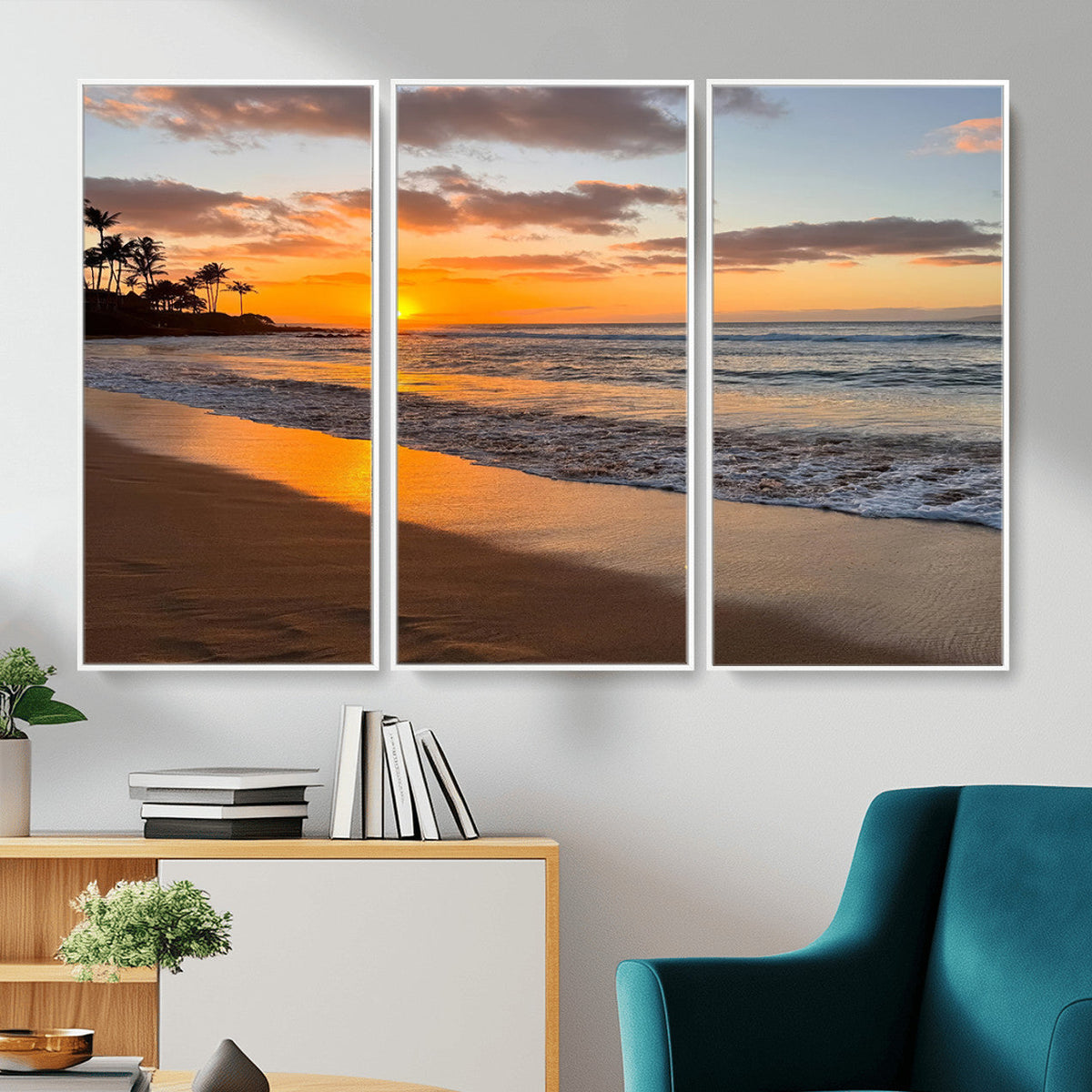Tropical Beach Wall Art – Framed Sunset Ocean Canvas