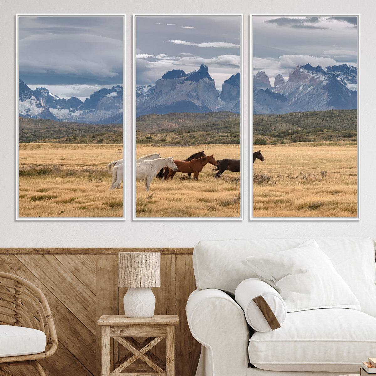 Grand Teton Park Wild Horses Wall Art Canvas Print – Framed