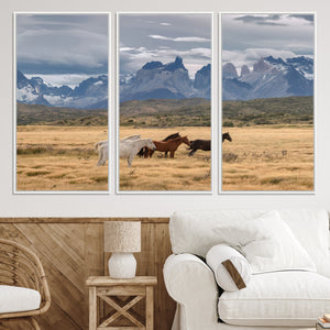 Grand Teton Park Wild Horses Wall Art Canvas Print – Framed