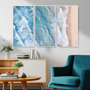 Aerial Ocean View Wall Art Canvas Print – Framed Soft Blue