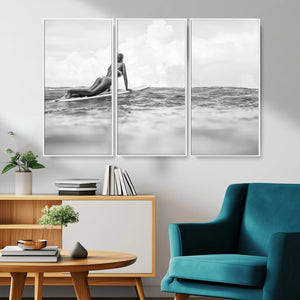 Black and White Surfing Wall Art Canvas Print – Framed Ocean