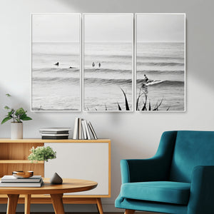 Surfer Silhouette Wall Art – Framed Calm Ocean Canvas