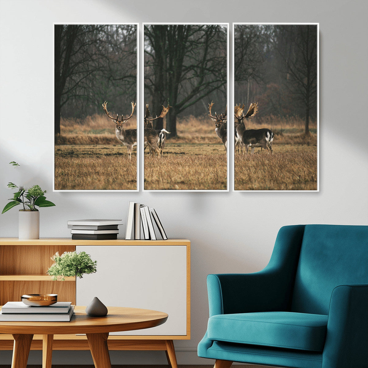 Deer Wall Art Canvas Print – Framed Rustic Wildlife Stags