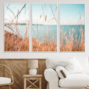 Coastal Grass Landscape Wall Art Canvas Print – Golden